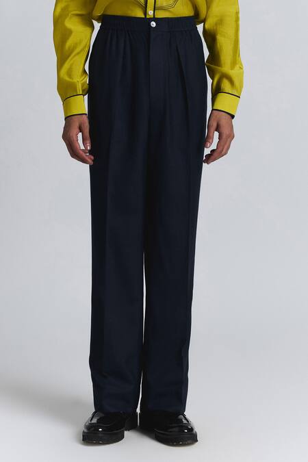 Buy Line Out Line Navy Cotton Blue Elastic Waist Band Pant Online at Aza Fashions Buy_Line Out Line_Navy Cotton Blue Elastic Waist Band Pant _Online_at_Aza_Fashions