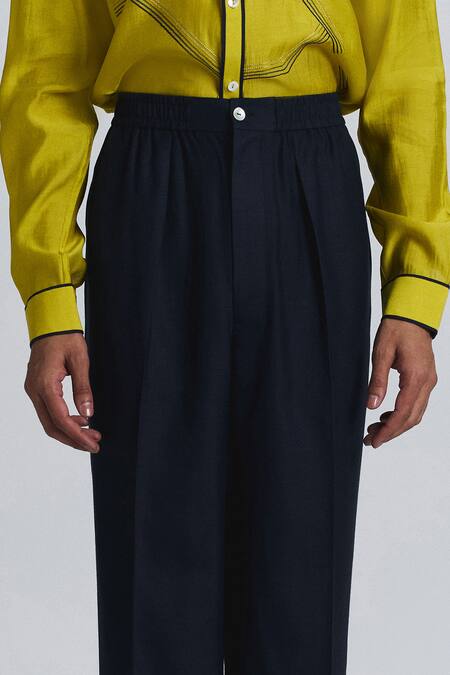 Shop Line Out Line Navy Cotton Blue Elastic Waist Band Pant Online at Aza Fashions Shop_Line Out Line_Navy Cotton Blue Elastic Waist Band Pant _Online_at_Aza_Fashions