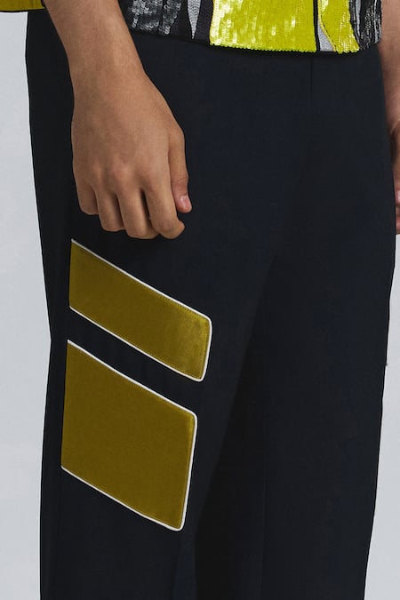 Shop Line Out Line Navy Suiting Patchwork, Piping Chevron Pavilion Patch Pant Online at Aza Fashions Shop_Line Out Line_Navy Suiting Patchwork, Piping Chevron Pavilion Patch Pant _Online_at_Aza_Fashions