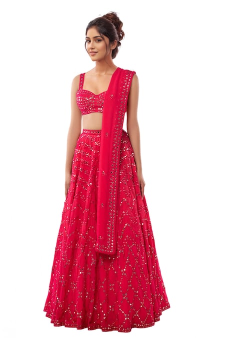 Tamanna Punjabi Kapoor Pink Georgette Sweetheart Neck Embroidered Bridal Lehenga Set 