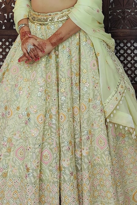 Buy Amaltas Couture Mint Organza Mirrors, Embroidery, Gota Patti, Zari, Leather Work Lehenga Set Online at Aza Fashions Buy_Amaltas Couture_Mint Organza Mirrors, Embroidery, Gota Patti, Zari, Leather Work Lehenga Set _Online_at_Aza_Fashions