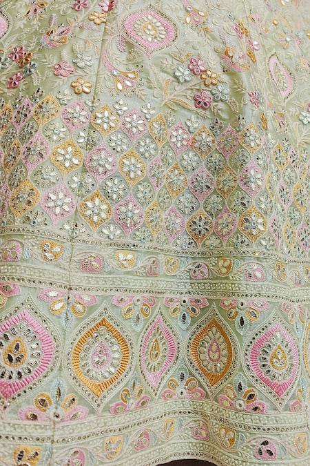 Amaltas Couture Mint Organza Mirrors, Embroidery, Gota Patti, Zari, Leather Work Lehenga Set at Aza Fashions Amaltas Couture_Mint Organza Mirrors, Embroidery, Gota Patti, Zari, Leather Work Lehenga Set _at_Aza_Fashions