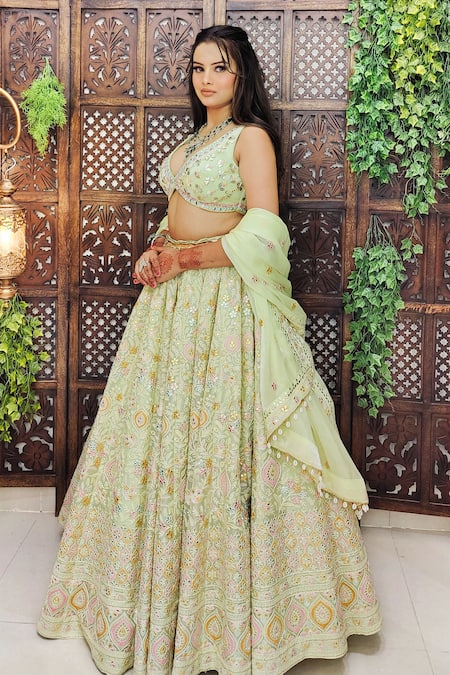 Amaltas Couture Mirror Leather Work Lehenga Set