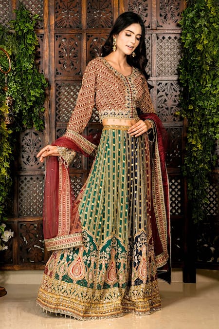 Buy Amaltas Couture Green Crepe, Net Embroidery, Beads, Stones, Dori Marodi Work Lehenga Set Online at Aza Fashions Buy_Amaltas Couture_Green Crepe, Net Embroidery, Beads, Stones, Dori Marodi Work Lehenga Set _Online_at_Aza_Fashions