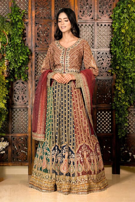 Shop Amaltas Couture Green Crepe, Net Embroidery, Beads, Stones, Dori Marodi Work Lehenga Set Online at Aza Fashions Shop_Amaltas Couture_Green Crepe, Net Embroidery, Beads, Stones, Dori Marodi Work Lehenga Set _Online_at_Aza_Fashions