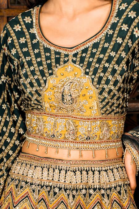Buy Amaltas Couture Yellow Crepe Beads, Embroidery, Sequins V-neck Dori Marod Work Lehenga Set Online at Aza Fashions Buy_Amaltas Couture_Yellow Crepe Beads, Embroidery, Sequins V-neck Dori Marod Work Lehenga Set _Online_at_Aza_Fashions