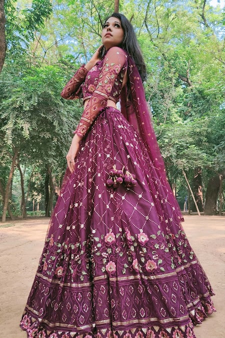 Amaltas Couture Wine Net Sequins, Embroidery Square Neck Lehenga Set Online at Aza Fashions Amaltas Couture_Wine Net Sequins, Embroidery Square Neck Lehenga Set _Online_at_Aza_Fashions
