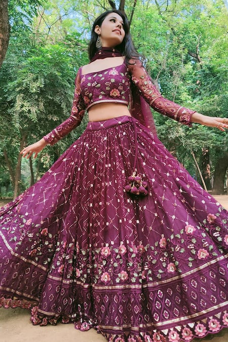 Shop Amaltas Couture Wine Net Sequins, Embroidery Square Neck Lehenga Set Online at Aza Fashions Shop_Amaltas Couture_Wine Net Sequins, Embroidery Square Neck Lehenga Set _Online_at_Aza_Fashions