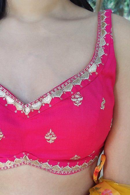 Shop_Amaltas Couture_Yellow Organza, Silk Zari, Sequins, Embroidery Sweetheart Weaving Lehenga Set _Online_at_Aza_Fashions