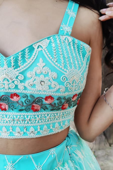 Amaltas Couture Sky Blue Net Embroidery, Sequins, Zari Sweetheart Neck Thread Lehenga Set Online at Aza Fashions Amaltas Couture_Sky Blue Net Embroidery, Sequins, Zari Sweetheart Neck Thread Lehenga Set _Online_at_Aza_Fashions