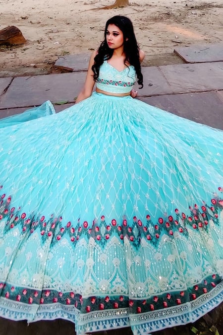 Buy Amaltas Couture Sky Blue Net Embroidery, Sequins, Zari Sweetheart Neck Thread Lehenga Set Online at Aza Fashions Buy_Amaltas Couture_Sky Blue Net Embroidery, Sequins, Zari Sweetheart Neck Thread Lehenga Set _Online_at_Aza_Fashions