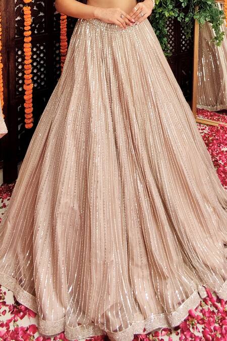 Amaltas Couture_Pink Net Sequins, Beads, Embroidery V-neck And Cutdana Lehenga Set _Online_at_Aza_Fashions