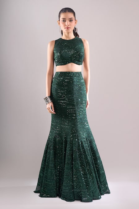 Samyukta Singhania Sequined Wavy Hand Embroidered Lehenga Set 