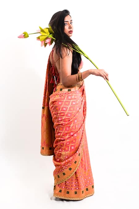 Amaltas Couture Pink Georgette Gota Patti, Zari, Beads, Bandhej Resham Woven Saree With Blouse Online at Aza Fashions Amaltas Couture_Pink Georgette Gota Patti, Zari, Beads, Bandhej Resham Woven Saree With Blouse _Online_at_Aza_Fashions