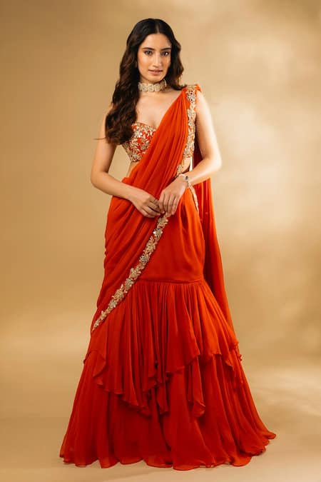 Dajwaree Sunehri Ruffled Lehenga Saree With Blouse 