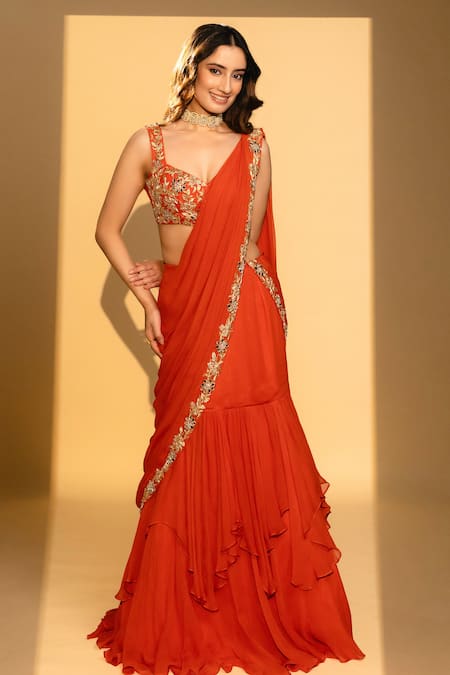 Dajwaree Sunehri Ruffled Lehenga Saree With Blouse 
