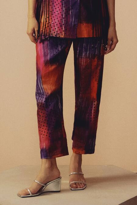 Buy_Kavya Singh Kundu_Purple Silk Fringe Mave Abstract Print Blazer With Pant _Online_at_Aza_Fashions