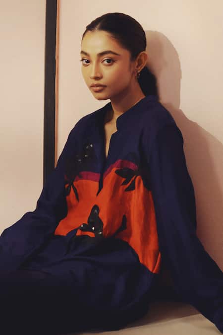 Buy Kavya Singh Kundu Purple Silk Embroidery Collared, V-neck Han Shirt And Pant Set Online at Aza Fashions Buy_Kavya Singh Kundu_Purple Silk Embroidery Collared, V-neck Han Shirt And Pant Set _Online_at_Aza_Fashions