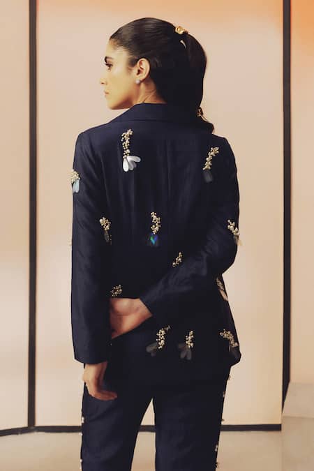 Buy Kavya Singh Kundu Navy Silk Embroidery, Sequins, Beads Troy Hand Blazer And Pant Set Online at Aza Fashions Buy_Kavya Singh Kundu_Navy Silk Embroidery, Sequins, Beads Troy Hand Blazer And Pant Set _Online_at_Aza_Fashions