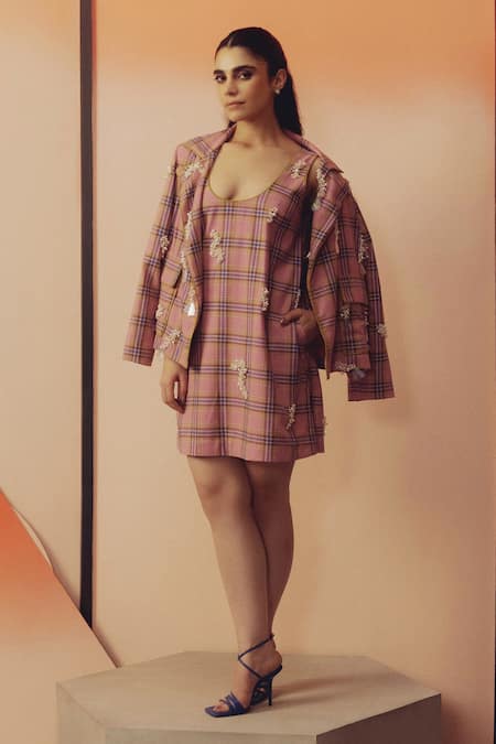 Kavya Singh Kundu Tumi Plaid Hand Embroidered Blazer