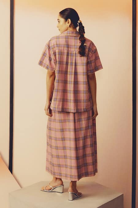 Kavya Singh Kundu Rum Plaid Hand Embroidered Shirt With Pant 