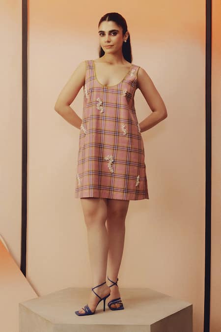 Kavya Singh Kundu Tazo Plaid Hand Embroidered Dress 