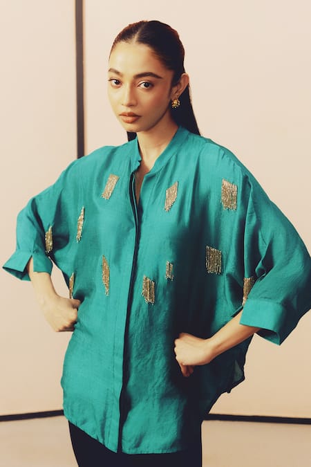 Kavya Singh Kundu Monk Hand Embroidered Mulberry Silk Shirt 