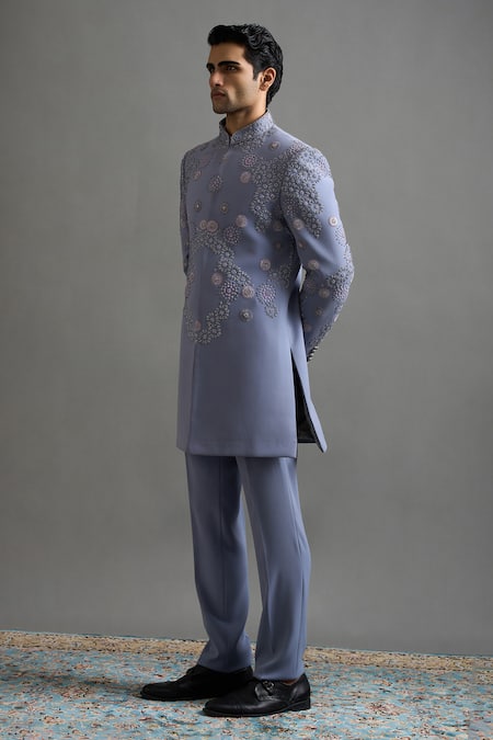 Gargee Designers Blue Polyester Beads, Sequins Neelmani Bandhgala Set Online at Aza Fashions Gargee Designers_Blue Polyester Beads, Sequins Neelmani Bandhgala Set _Online_at_Aza_Fashions