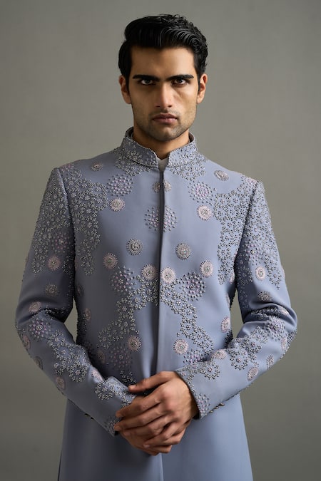 Buy Gargee Designers Blue Polyester Beads, Sequins Neelmani Bandhgala Set Online at Aza Fashions Buy_Gargee Designers_Blue Polyester Beads, Sequins Neelmani Bandhgala Set _Online_at_Aza_Fashions