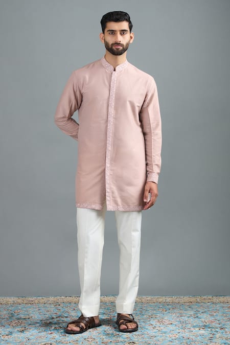 Shop Gargee Designers Blush Suede Cut Work, Embroidery Jaal Bundi And Kurta Set Online at Aza Fashions Shop_Gargee Designers_Blush Suede Cut Work, Embroidery Jaal Bundi And Kurta Set _Online_at_Aza_Fashions