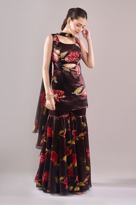 Samyukta Singhania Printed Hand Embroidered Blouse & Sharara Set 