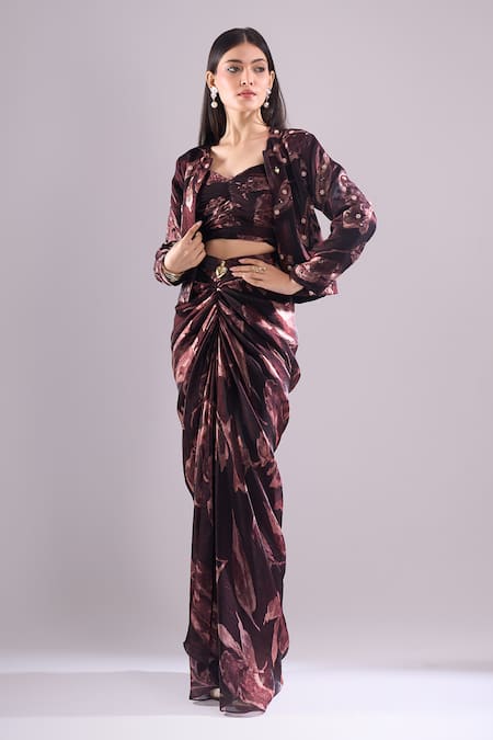 Samyukta Singhania Printed Jacket & Draped Skirt Set 