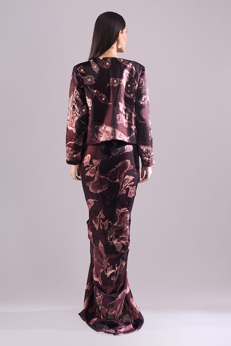 Samyukta Singhania Printed Jacket & Draped Skirt Set 