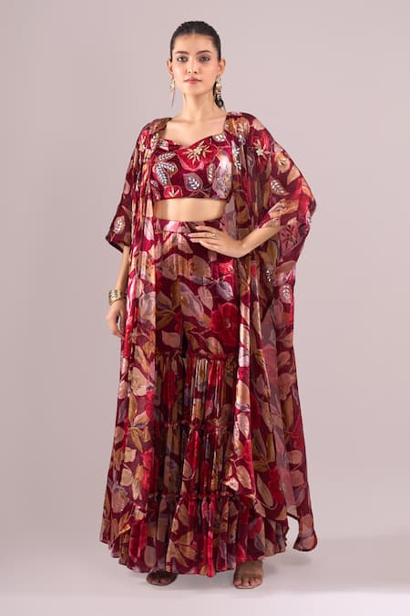 Samyukta Singhania Printed Hand Embroidered Jacket Sharara Set 