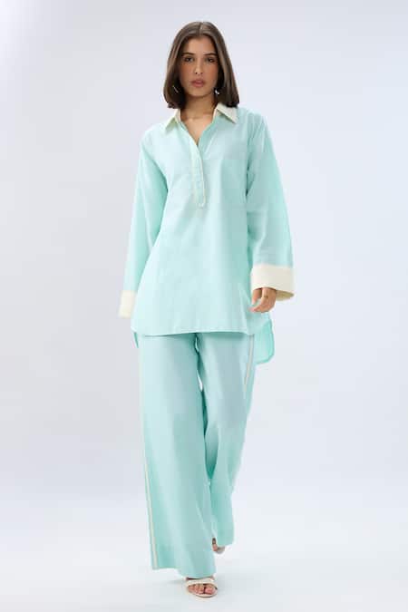 Raw & Rustic By Niti Bothra Linen Collared Top & Pant Set 