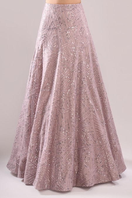 Buy_Samyukta Singhania_Purple Net Sequins, Embroidery Sweetheart Geometric Hand Blouse Lehenga Set _Online_at_Aza_Fashions