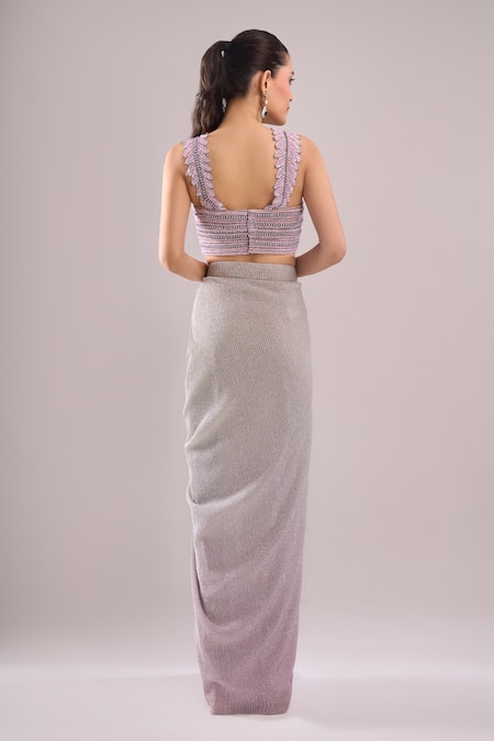 Samyukta Singhania Hand Embroidered Blouse & Shaded Draped Skirt Set 