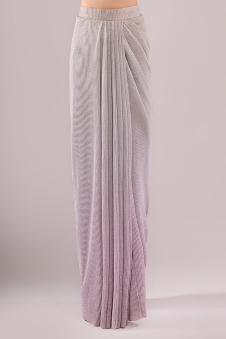 Buy_Samyukta Singhania_Purple Net Embroidery Sweetheart Neck Hand Blouse And Shaded Draped Skirt Set _Online_at_Aza_Fashions