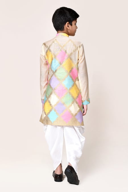 Petite Pomme Geometric Brocade Kurta & Dhoti Pant Set 