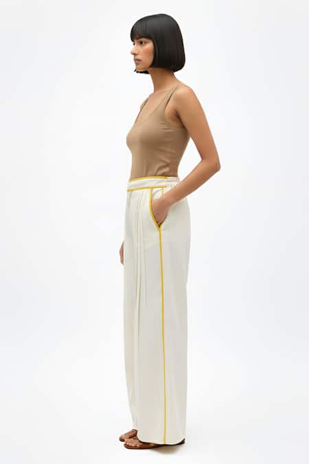 Neora By Nehal Chopra_Ivory Twill Pintuck Pant _Online_at_Aza_Fashions
