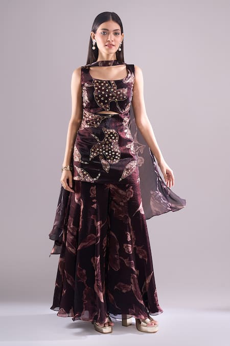 Samyukta Singhania Printed Cut-Out Kurta & Sharara Set 