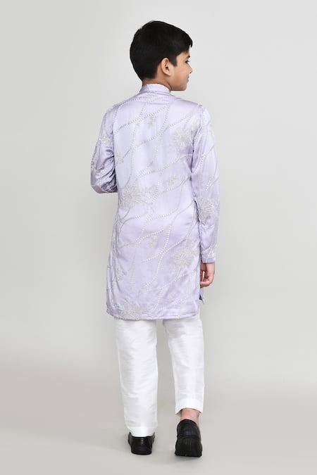 Shop_Petite Pomme_Purple Silk, Shantoon Embroidery, Mirrors Thread And Work Kurta Pant Set _at_Aza_Fashions