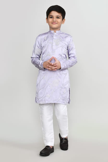 Buy_Petite Pomme_Purple Silk, Shantoon Embroidery, Mirrors Thread And Work Kurta Pant Set _Online_at_Aza_Fashions