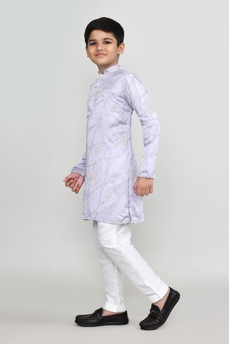 Shop_Petite Pomme_Purple Silk, Shantoon Embroidery, Mirrors Thread And Work Kurta Pant Set _Online_at_Aza_Fashions