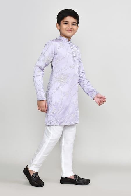 Petite Pomme_Purple Silk, Shantoon Embroidery, Mirrors Thread And Work Kurta Pant Set _at_Aza_Fashions
