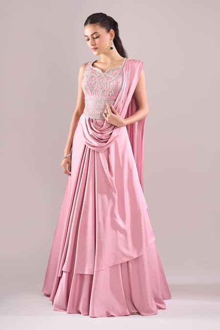 Samyukta Singhania Hand Embroidered Blouse & Draped Lehenga Set 