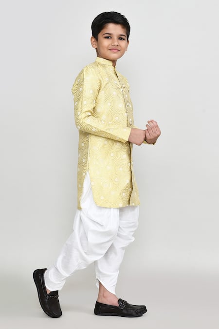 Petite Pomme_Gold Jacquard, Silk Pattern Kurta And Patiala Pant Set _at_Aza_Fashions