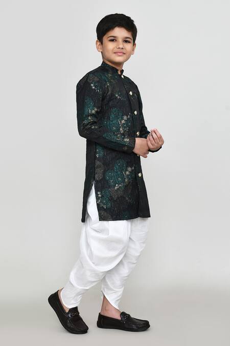 Petite Pomme_Black Jacquard, Silk Kurta And Patiala Pant Set _at_Aza_Fashions