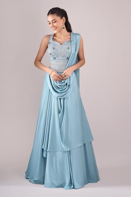 Samyukta Singhania Hand Embroidered Draped Lehenga & Blouse Set 