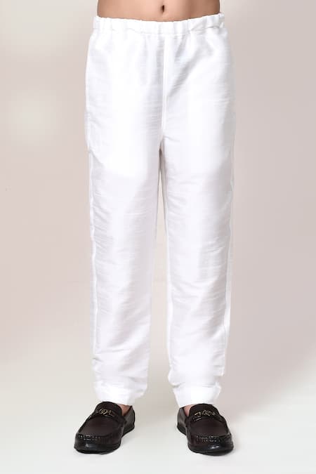 Petite Pomme_Off White Cotton Satin, Shantoon Floral Print Kurta And Pant Set _at_Aza_Fashions